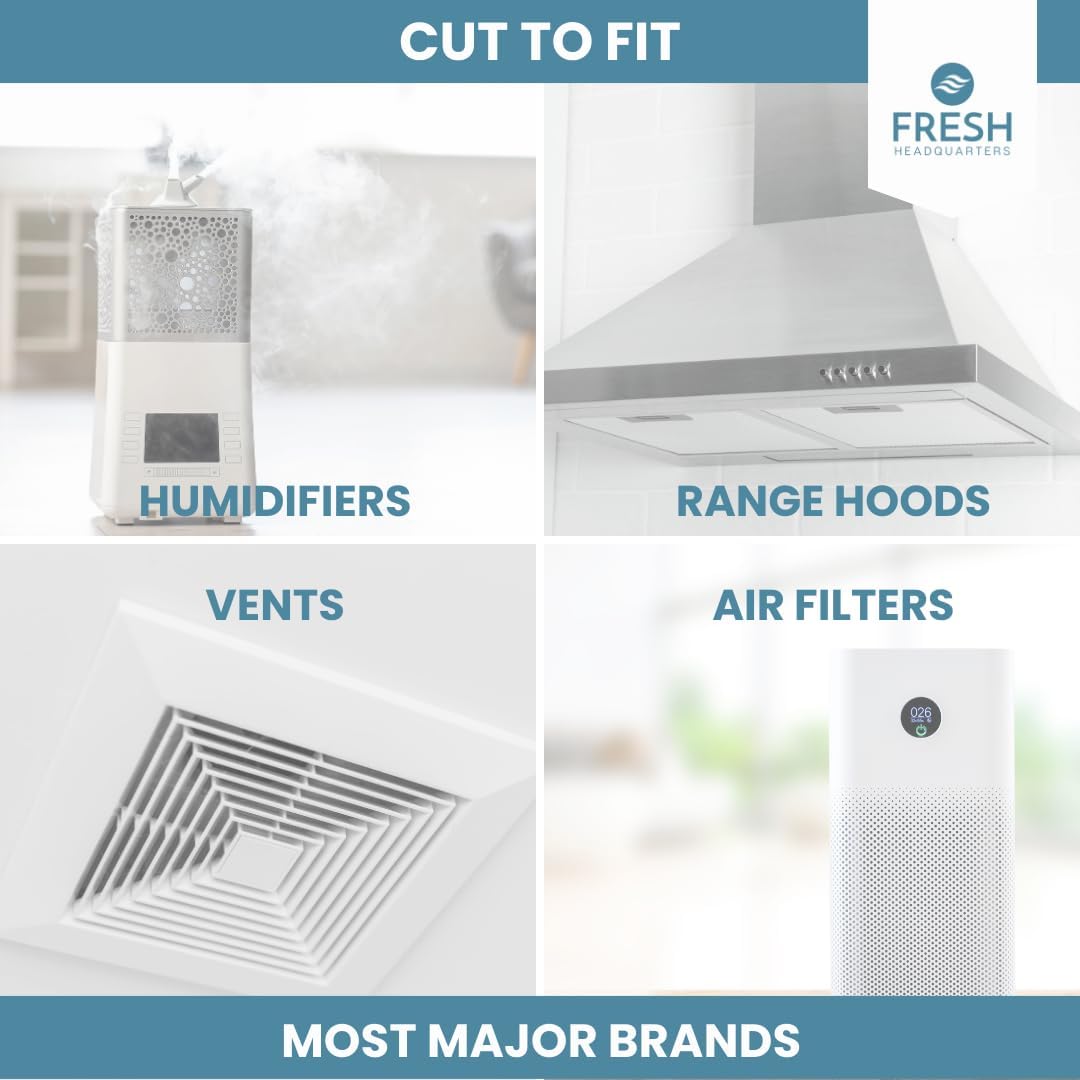 Fresh Headquarters 2Pack Cut‑to‑Fit Activated Carbon Pre‑Filter Rolls – Universal Air Purifier & AC Sheet Compatible with Honeywell, Whirlpool, Next Gen & More Odor/VOC Reduction