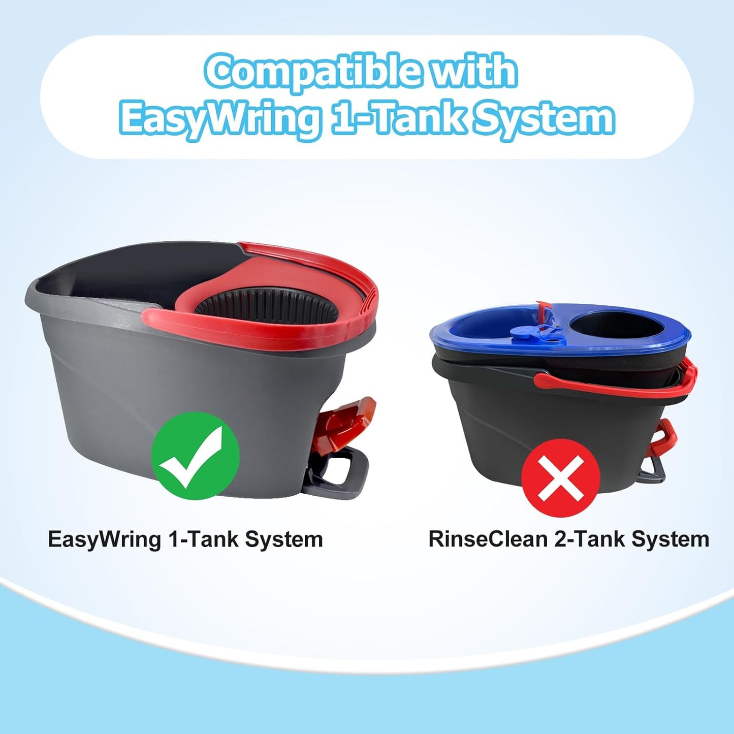 Spin Mop Handle Replacement for Ocedar, Mop Heads Replacements Compatible with O-Cedar EasyWring 1-Tank System, Include 4-Section Handle, 2 Replace Heads,1 Scrub Brush, 1 Base for O Cedar Spin Mops