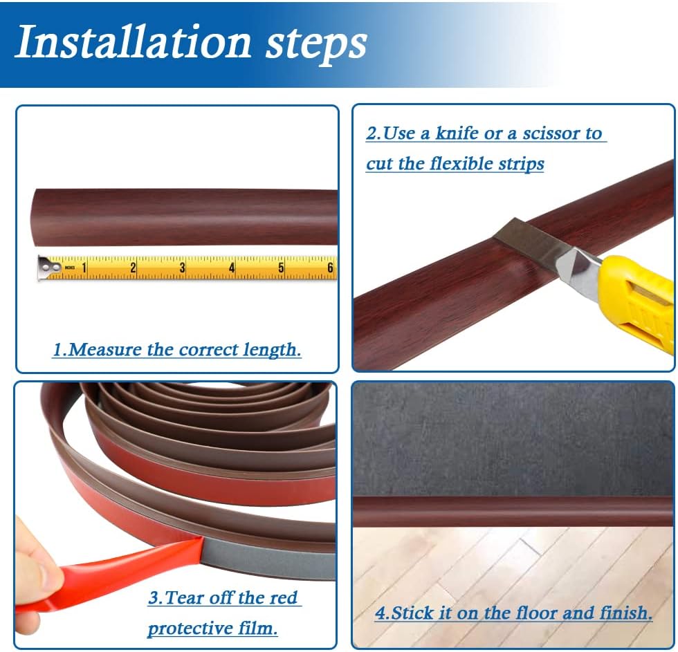 Floor Transition Strip Self Adhesive Carpet & Flooring Transitions Edging Trim Strip PVC Threshold Transitions Suitable for Threshold Height Less Than 5mm (20Ft, Wood Grain Coffee)