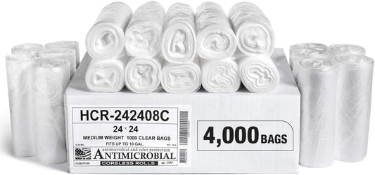 Aluf Plastics High Density Trash Bags, 10 Gallon, 4000 Count, 8 Micron (eq), 24" x 24", Clear, for Bathroom, Office, Industrial, Commercial, Janitorial, Municipal, Recycling