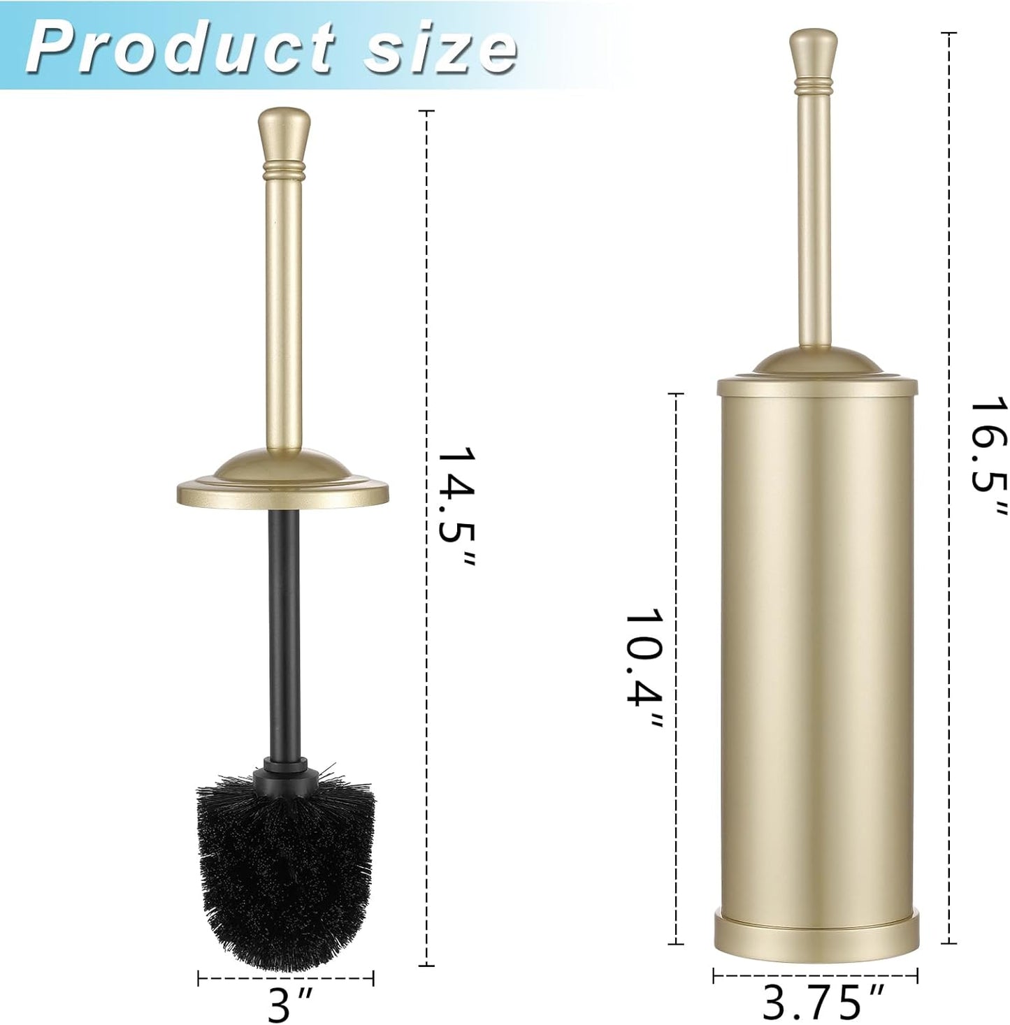 Stainless Steel 304 Toilet Brush and Holder,Toilet Bowl Brush with Long Handle for Bathroom,Toilet Cleaner Brush-Space,Saving,Covered Brush,Durable, Deep,Cleaning,Splash Resistant (Gold)