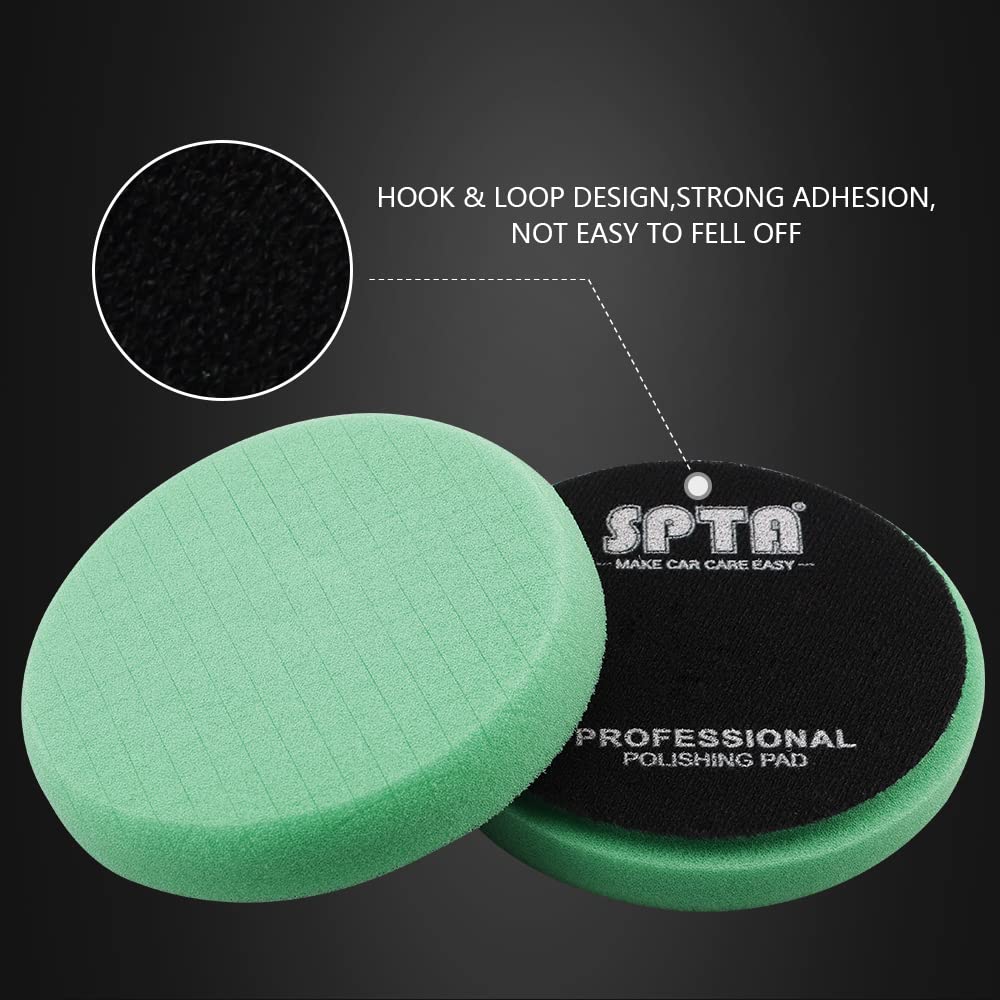 Green Heavy Cut Pad, Buffing Polishing Pads, SPTA 3Pcs 6.5 Inch Face for 6 Inch 150mm Backing Plate Compound Buffing Sponge Pads for Car Buffer Polisher Compounding, Polishing and Waxing -FPTSS6G-3