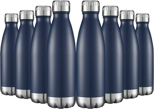 HASLE OUTFITTERS 17oz Stainless Steel Water Bottles Bulk, Vacuum Insulated Water Bottles Double Walled Powder Coated Reusable Metal Sports Water Bottles Keep Drinks Hot and Cold, Navy, 8Packs