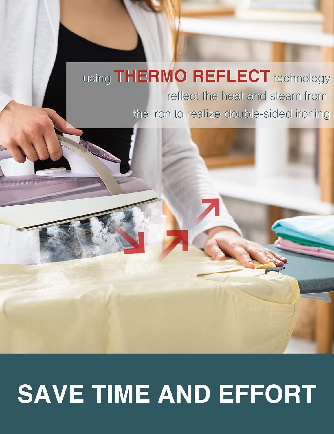 Extra Wide Ironing Board Cover and Pad,18X49 Reflective Silicone Ironing Board Cover, Resist Scorching and Staining,4 Fasteners, Elastic Edges, Protective Scorch Mesh Cloth,18X49in Blue