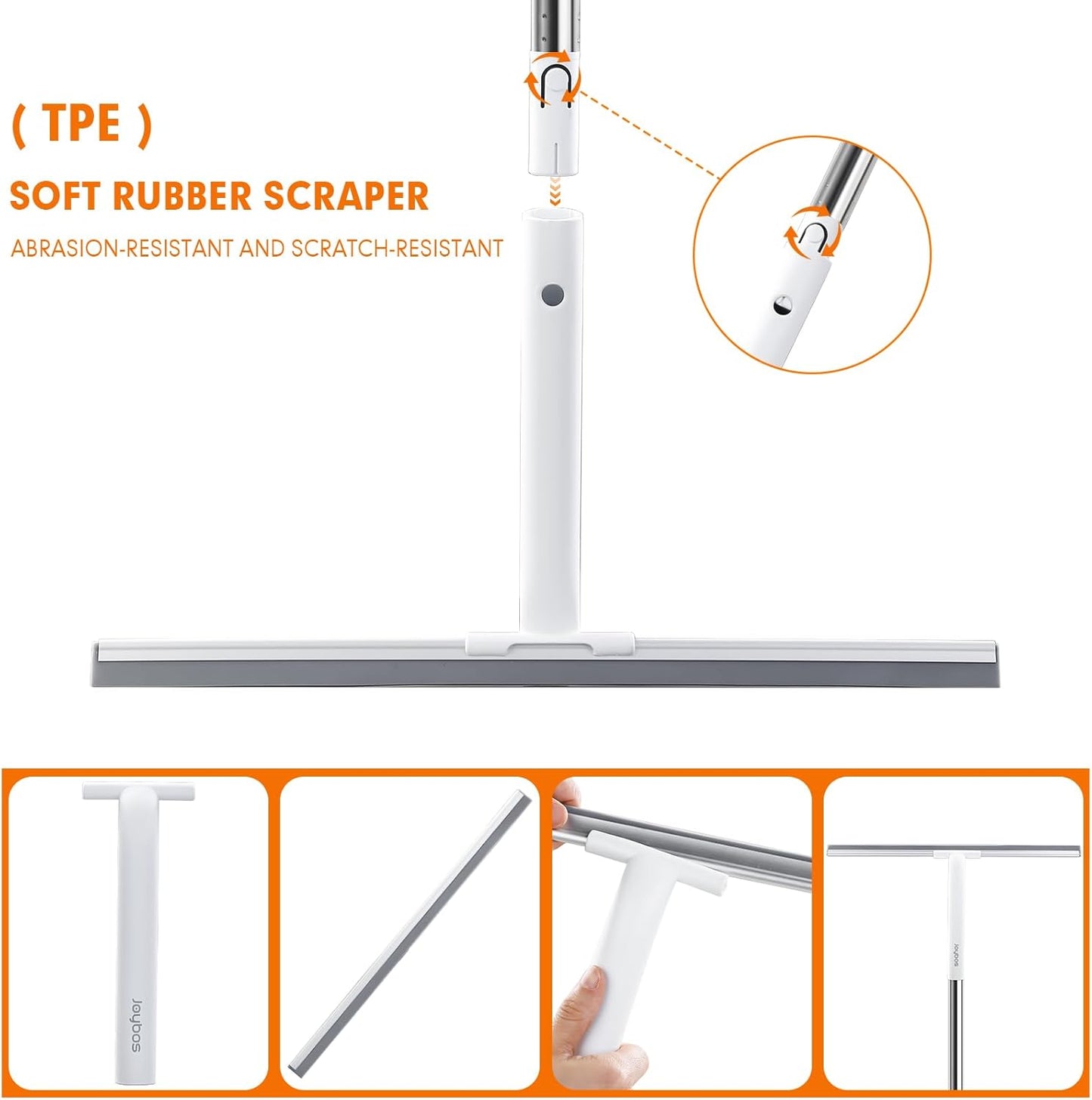 Rubber Floor Squeegee for Smooth Surface Concrete Floor, Tile Floor, Heavy Duty Garage Shower Floor Squeegee Broom for Removing Water, Commercial Scrubber Mop with Adjustable Long Handle