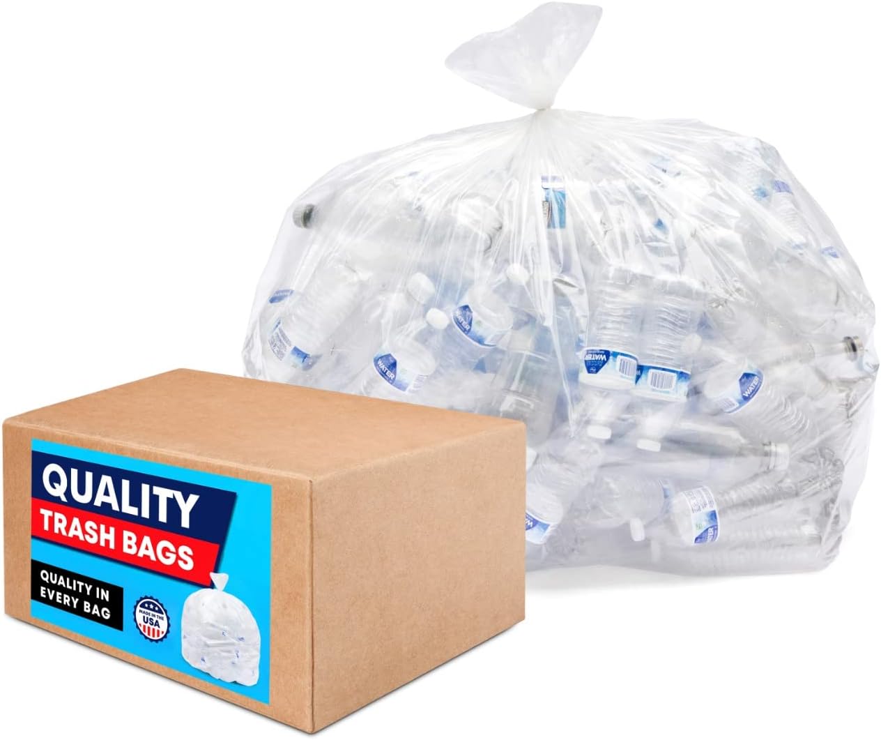Tasker 30-33 Gallon Trash Bags Heavy Duty (Value 100/Bags w/Ties) Clear Large Plastic Recycling Garbage Bags. 30 Gal, 32 Gallon Clear Large Trash Bags