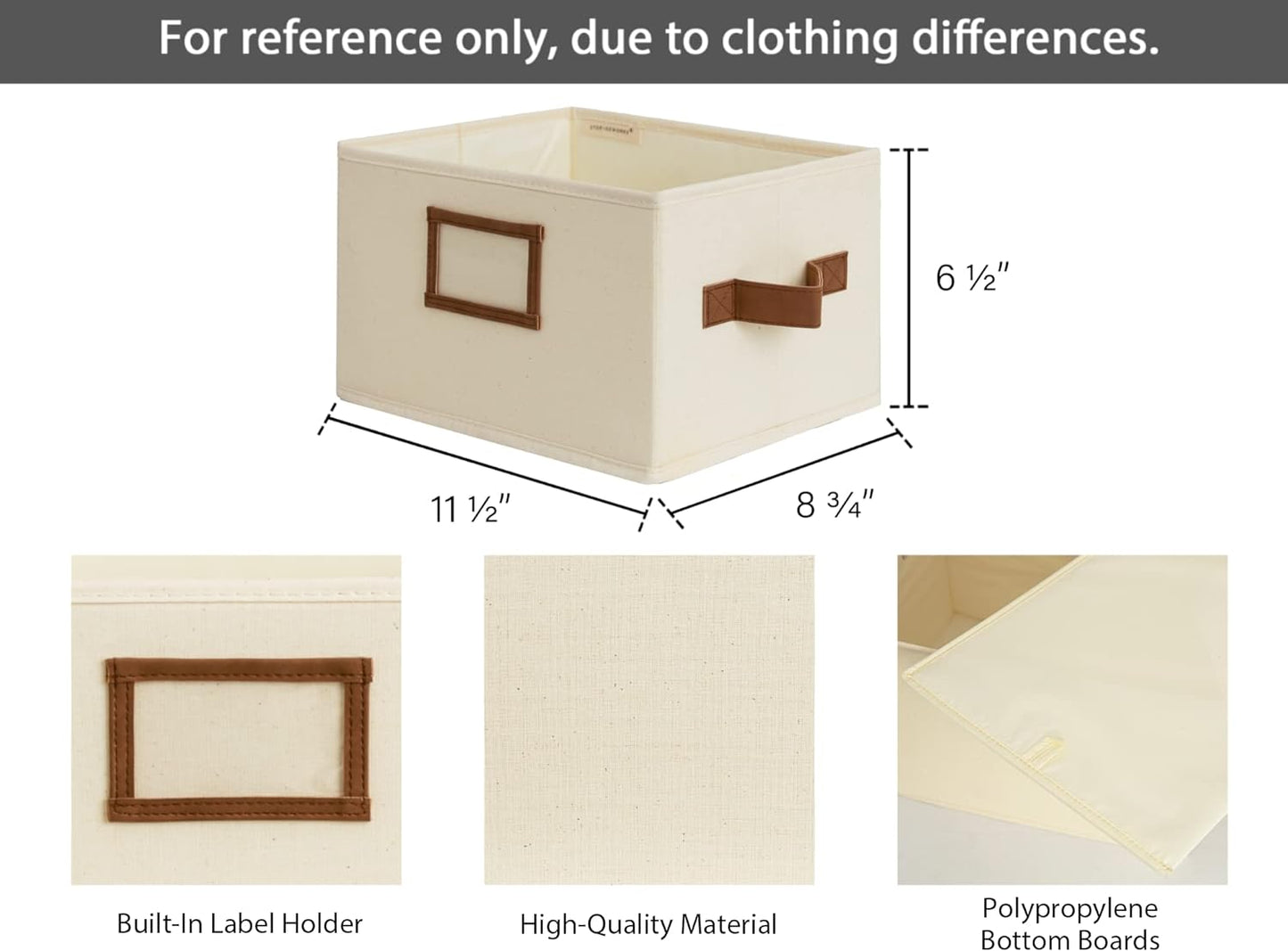 StorageWorks Storage Baskets for Shelves, Foldable Fabric Closet Storage Bins with PU Handles, Fabric Storage Bins Clothes Organizer, Ivory White, 3-Pack, Small