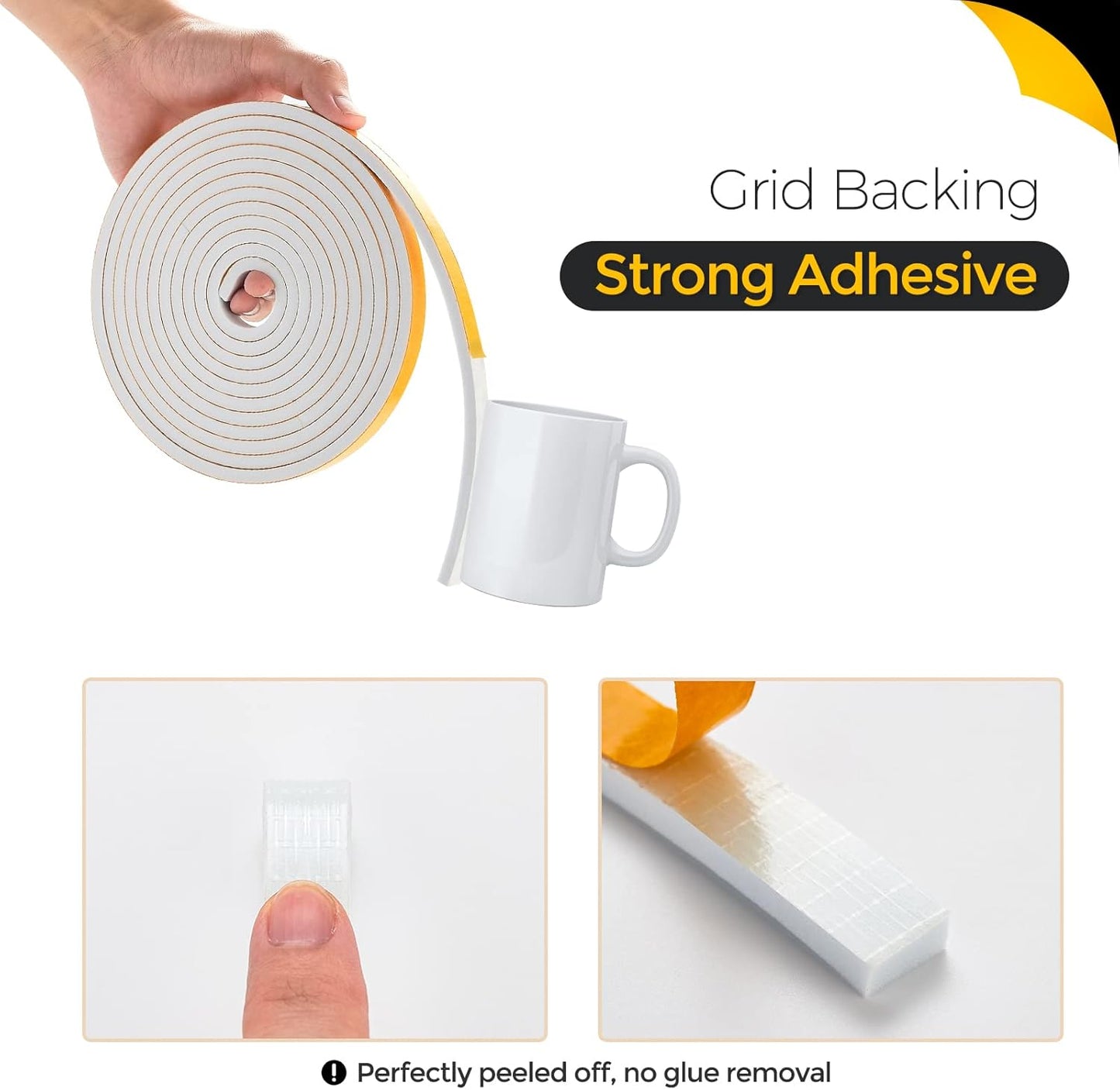 6.5 Feet Weather Stripping Door Seal, 2" Wide X 1" Thick Door Seal Strip High Density Foam Tape Adhesive Strip for Door Soundproofing,Window Insulation (2" x 1" x 6.5FT,White)