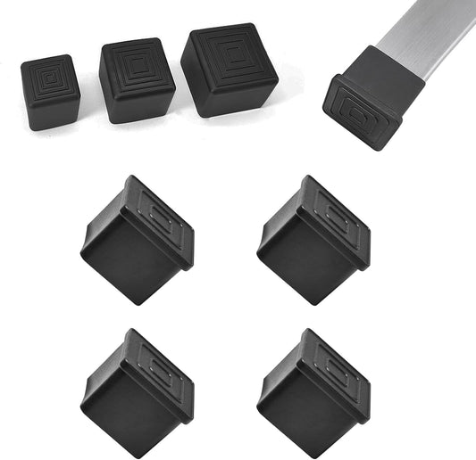 4 Pcs 1-3/4" x 1-3/4" Square Rubber Chair Leg Caps, PVC Table Leg Covers, Flexible & Anti-Slip Furniture Leg End Caps, Chair Leg Floor Protectors for Bar Stool Leg Patio Indoor, Black