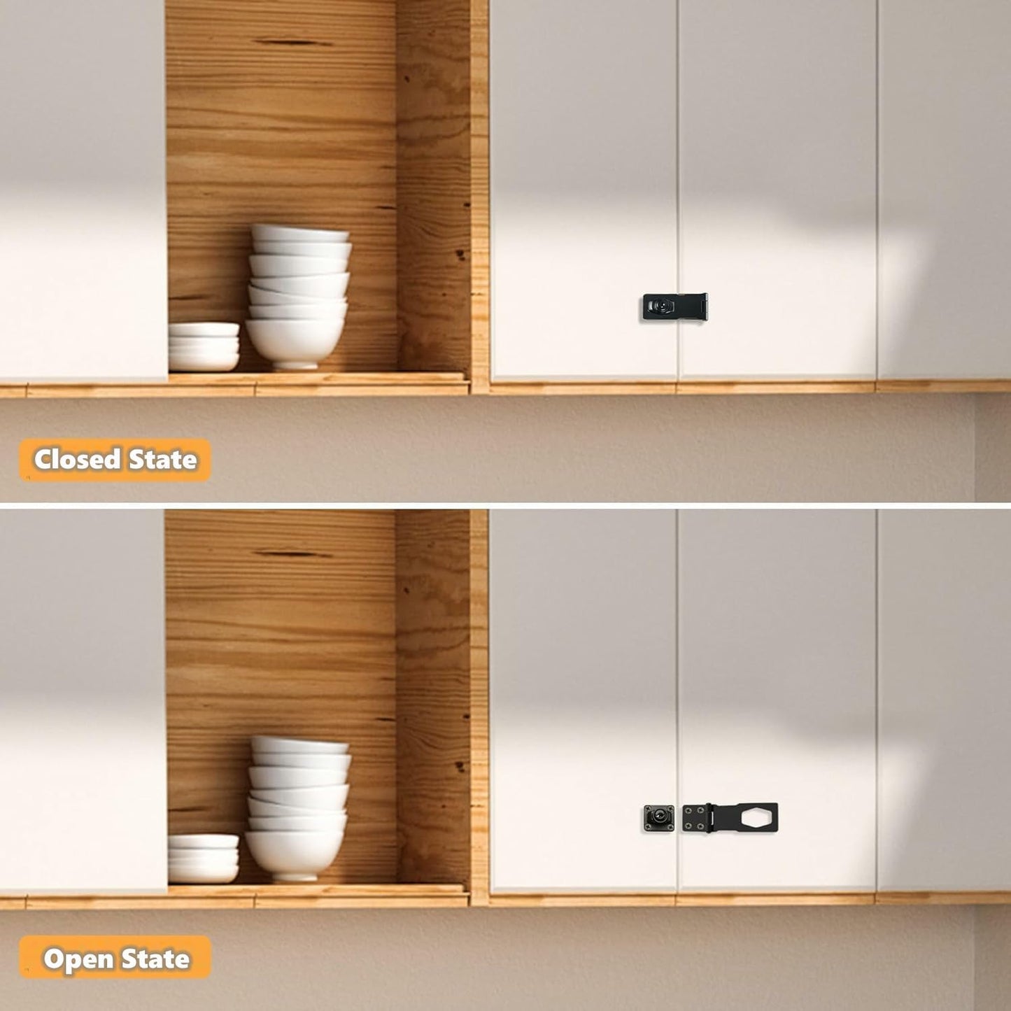 Alise Keyed Hasp Lock,2.5 Inch Safety Packlock Clasp Hasp Lock Latch with Lock, Black Door Hinge Lock with Keys Keyed Locking Hasp for Cabinets Closets Doors