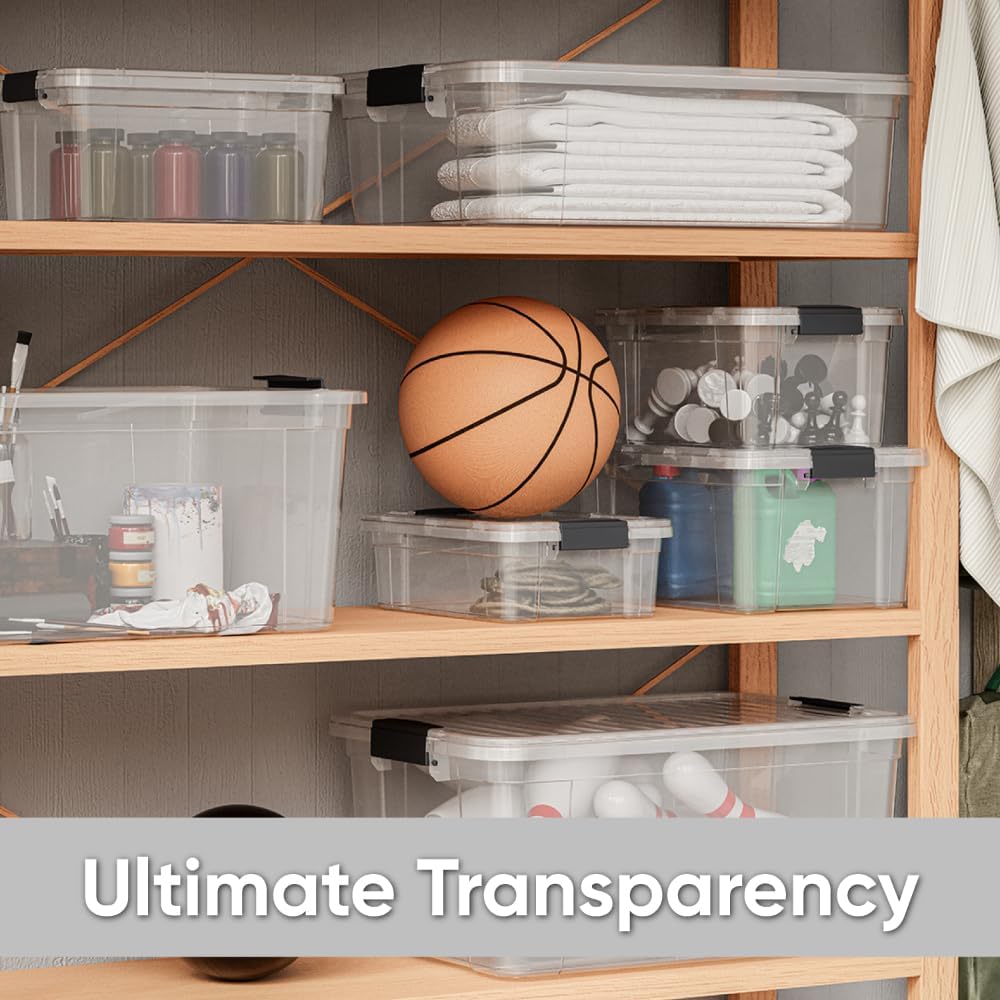 Superio Storage Bins with Lids, Clear Plastic Containers for Organizing, Stackable Totes, BPA Free, Odor Free, Organizer Boxes for Home, and Dorm (4 Pack, 36 Qt)