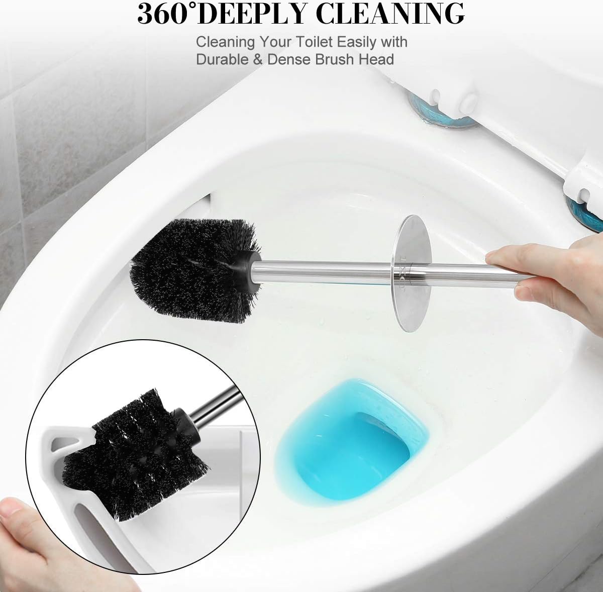 Toilet Brush and Holder, 2 Pack Toilet Brush with 304 Stainless Steel Long Handle, Toilet Bowl Brush for Bathroom Toilet-Ergonomic, Elegant,Durable (Bronze)