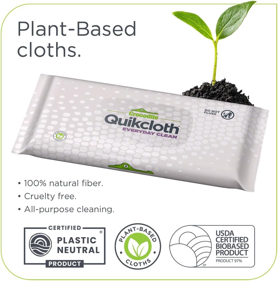 Quikcloth® Everyday Clean – Plant-Based, Gentle, Plastic-Free Cleaning Wipes for Home & Kitchen - Safe on Hands and Surfaces