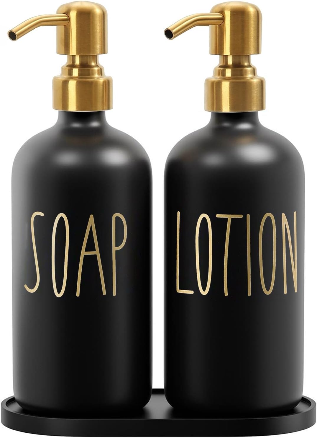 MOMEEMO Bathroom Soap Dispenser Set, Contains Hand Soap and Lotion Dispenser, Suitable for Black and Gold Bathroom Decor. (Black & Gold)