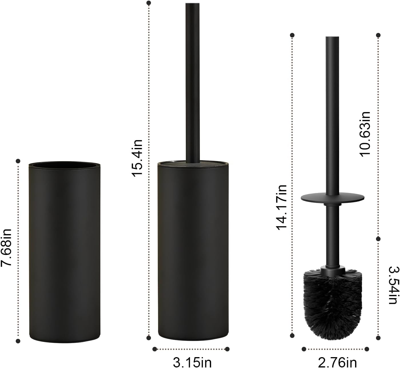 304 Stainless Steel Toilet Bowl Brush and Holder Set, Circular Floor Toilet Brush Holder, Long Handle, Bathroom Heavy-Duty Cleaner, High-End Cylinder Wall (Black) YIGUANXIN