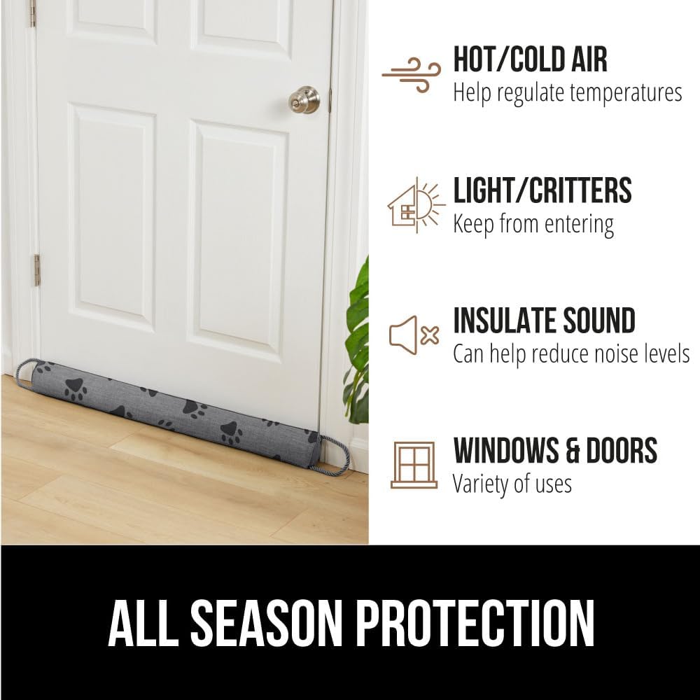 GORILLA GRIP Door Draft Stopper for Bottom of Doors, Weather Stripping Seal Blocks Hot Air, Noise, Bugs, Keeps Cold AC in, Sound Proofing Easy Install Gap Filler, Home Essentials, 32 Inch, Paws