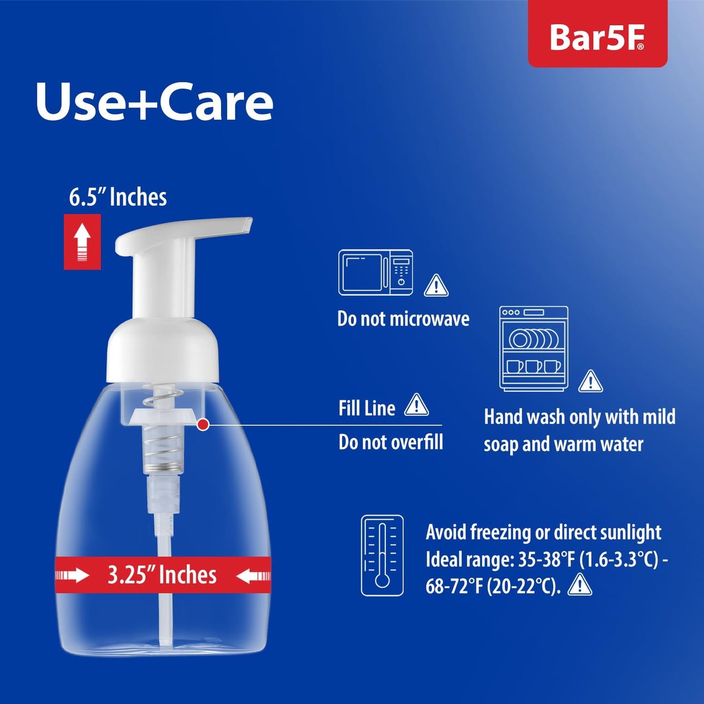 Bar5F Foaming Pump Bottle for Dr. Bronner's Castile Soap and All Generic Concentrated or Regular Soaps, 8.5-Ounce Clear