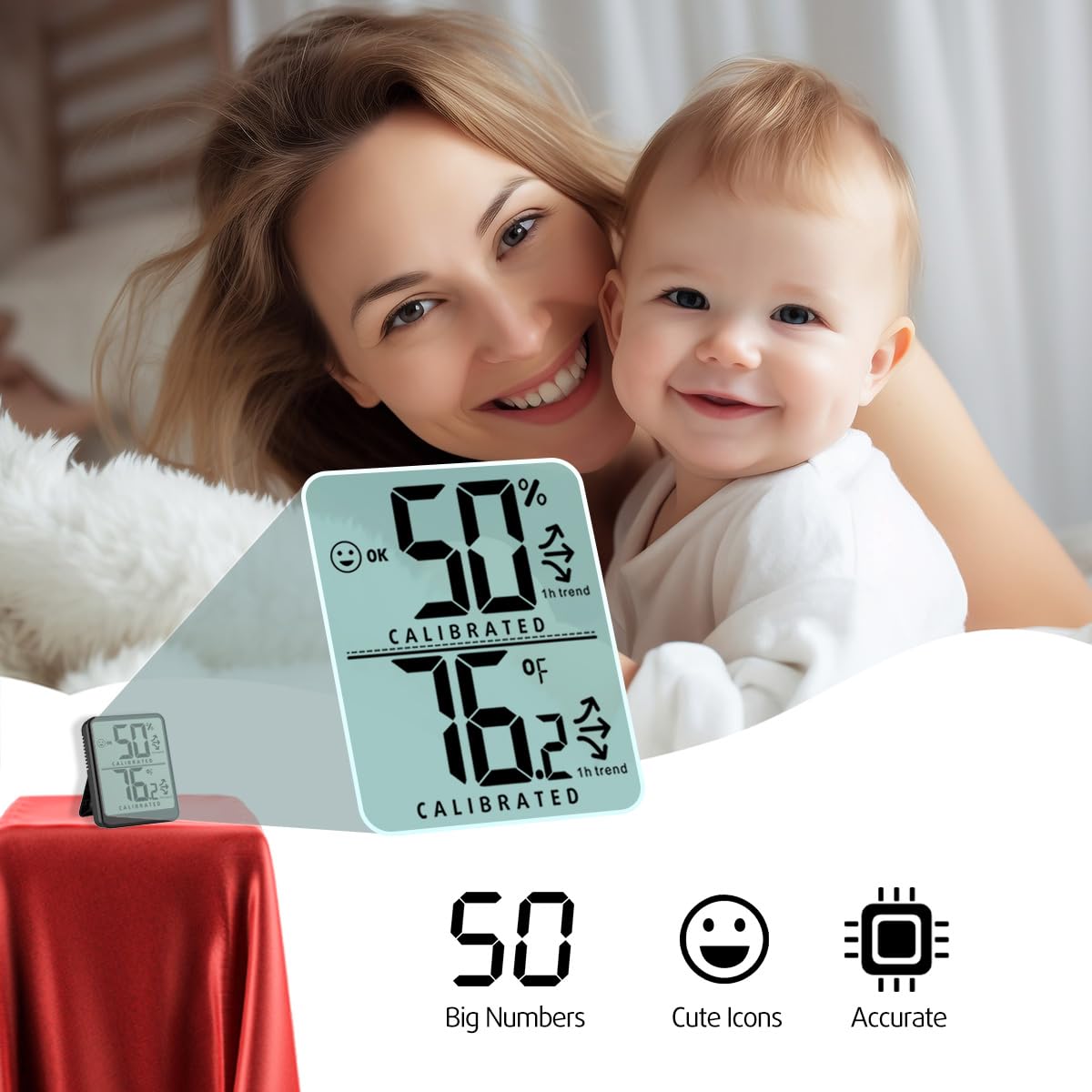 4-Pack Room Thermometer Indoor Hygrometer, Small Digital Temperature and Humidity Monitor Sensor, Temperature Humidity Gauge Meter for Home Baby Room, Plants, Pets - AAA Battery Included