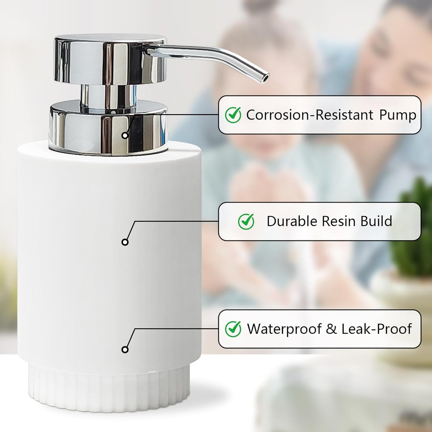 Resin Soap Dispenser for Bathroom, Hand Lotion Liquid Dispenser Easy-to-Press with Reusable Plastic Pump for Shampoo Bathroom Kitchen Countertop Rust-Proof 10 oz White