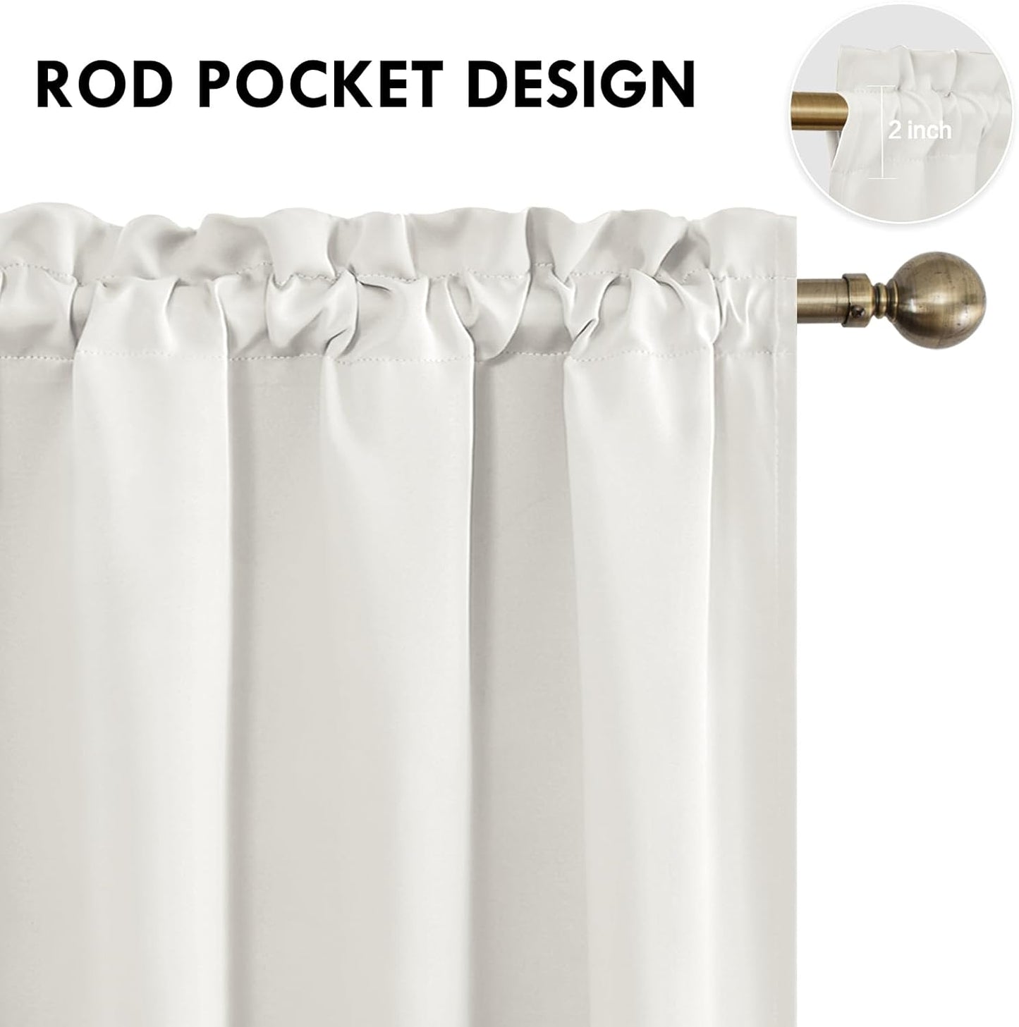 DWCN Blackout Curtains Thermal Insulated, Energy Saving & Noise Reducing Bedroom and Living Room Curtains, Ivory, W 38x L 45 Inch, Set of 2 Rod Pocket Curtain Panels