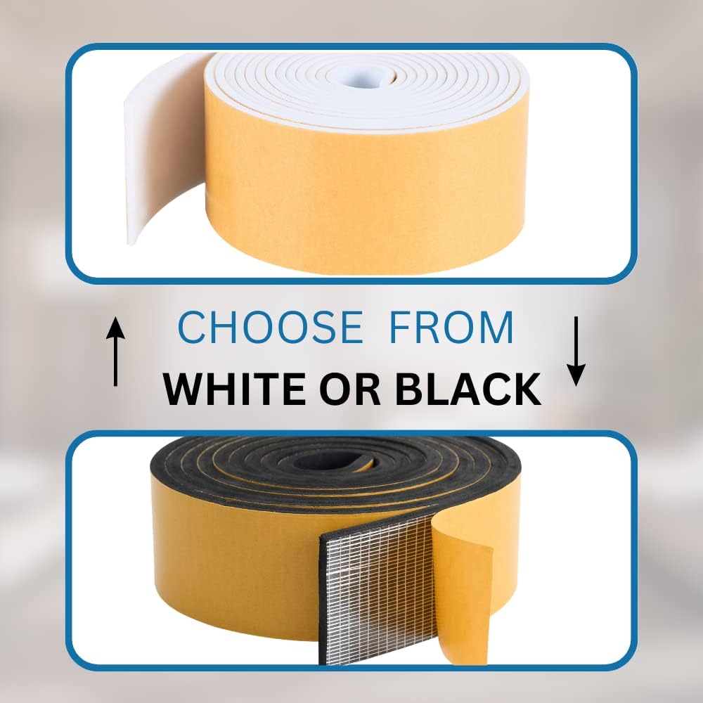 High Density Foam Weather Stripping Door Seal Strip Insulation Tape Roll for Insulating Door Frame, Window, Air Conditioner | Self Adhesive Sealing Weatherstrip (4 in x 1/8 in x 10 Ft, Black)