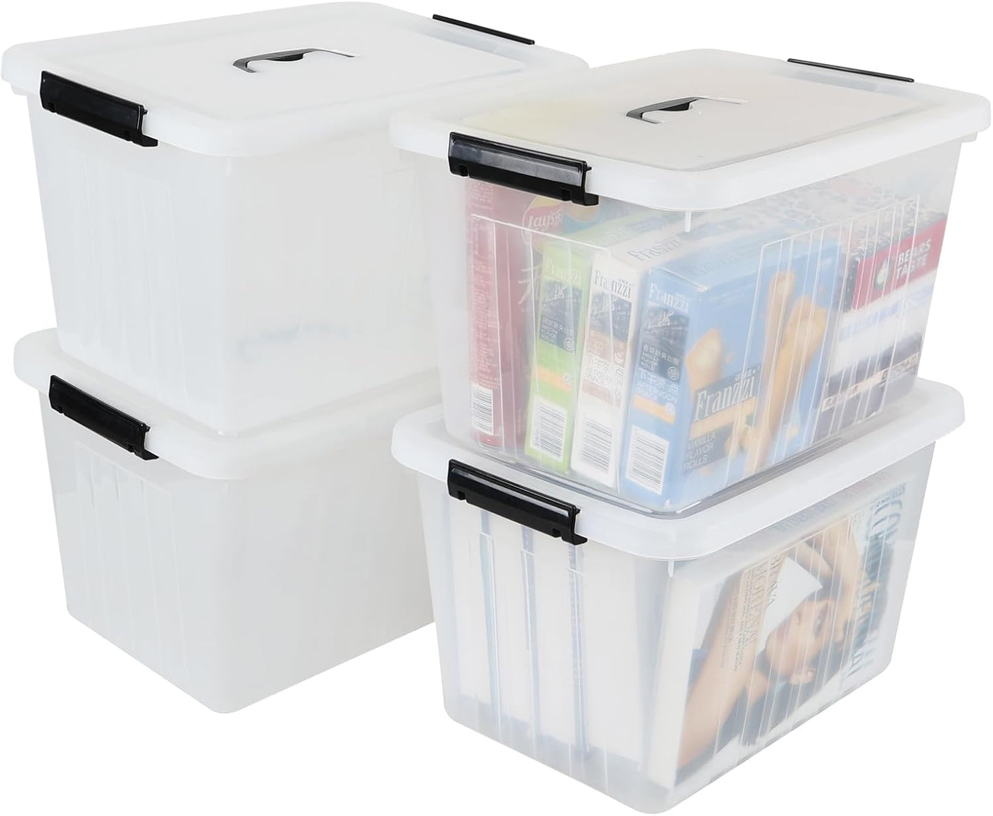 Zopnny 25 Quart Clear Storage Bin with Handle, Plastic Storage Latch Box with Lid, 4 Pack