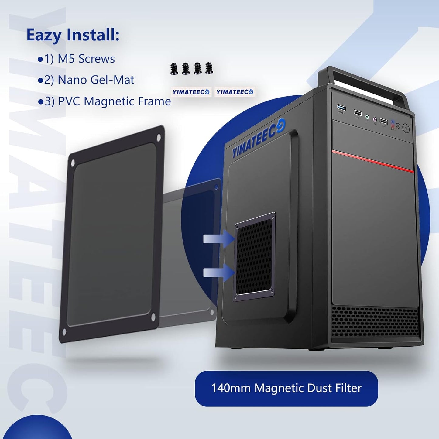 Dust Filter PC 140mm for Computer Cooler/PSU/Routers Nylon 80 Mesh, Magnetic Frame Fan Dust Mesh PC Cooler Filter Dustproof Computer Fan Grills (Nylon, 140 * 140mm, 2pcs, Black)