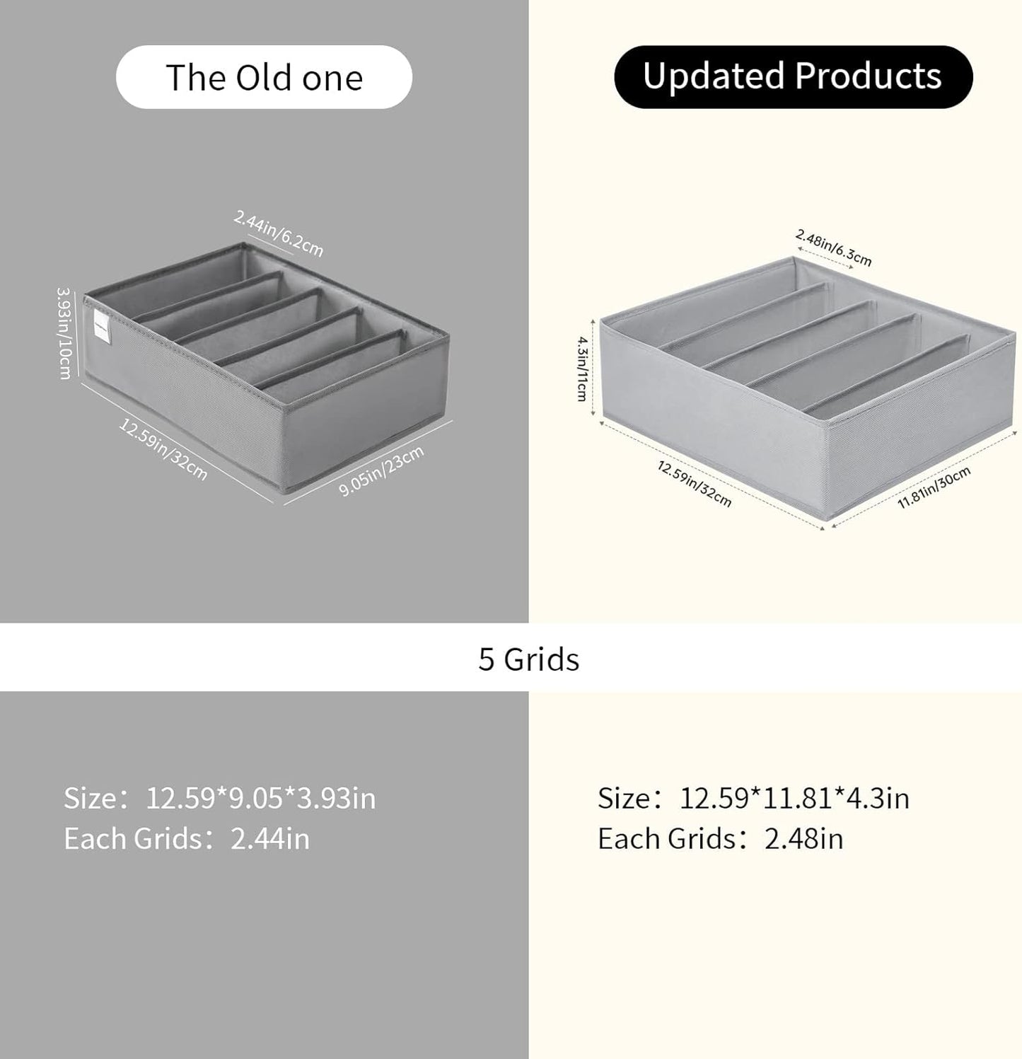 4 Packs Wardrobe Clothes Organizer,5 Grids Washable Portable Closet Organizer Storage Box Foldable Closet Drawer Organizer for thicker Scarves,Leggings,Long sleeve shirts（32 * 30 * 11）