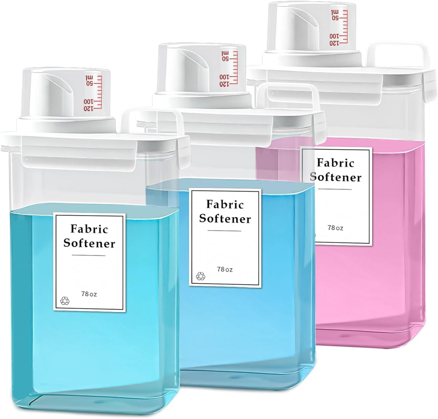 3 Pack Laundry Detergent Dispenser, 78oz Laundry Soap Dispenser, Refluxable Laundry Detergent Container, Plastic Liquid Laundry Detergent Dispenser for Laundry Room Organization with 6 Labels