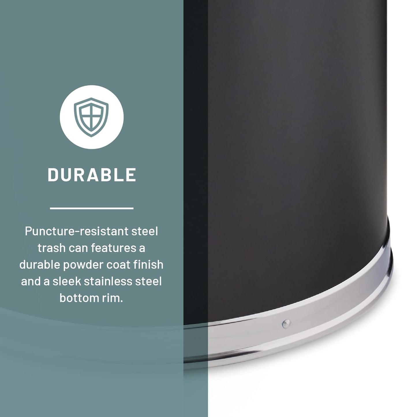 Safco Trash Can, 15 Gallon Garbage Bin with Dual Trash and Recycling Lids, Half Round, Black