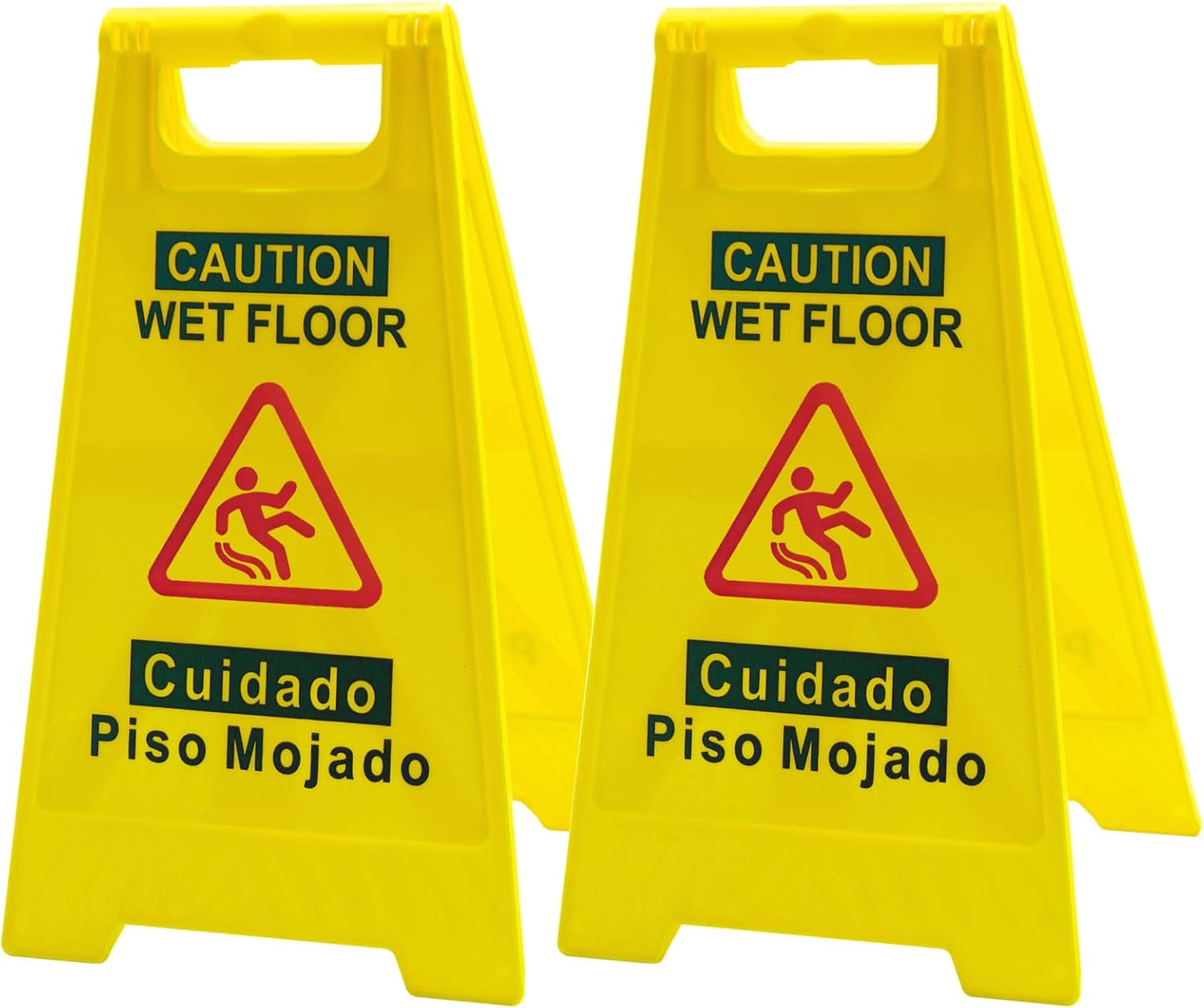 2-Pack Caution Wet Floor Sign, 17.5" Height, Bright Yellow, Double-Sided Folding A-Frame Design - Commercial Safety Sign with Bilingual Message