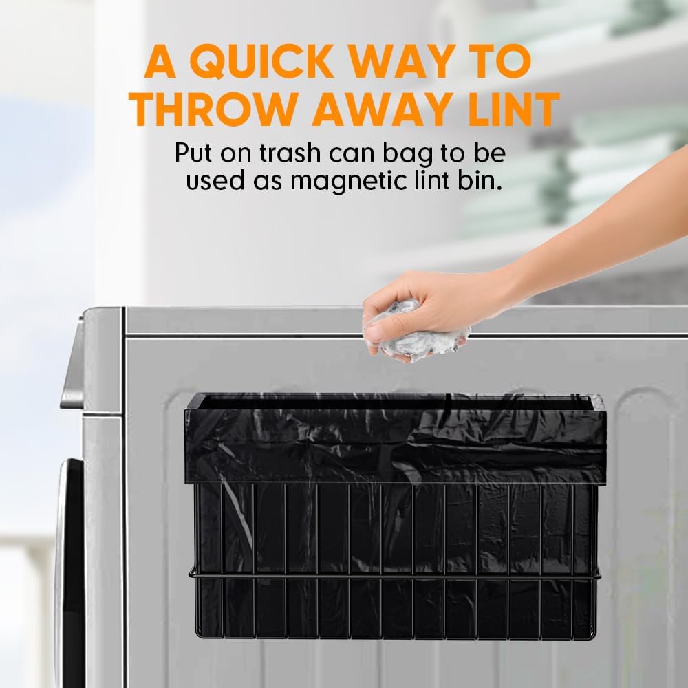 Magnetic Dryer Ball Holder for Laundry Room Organization and Storage, Magnetic Lint Bin for Laundry Room, Iron Dryer Ball Container for Laundry Room Storage (No Balls, Black)