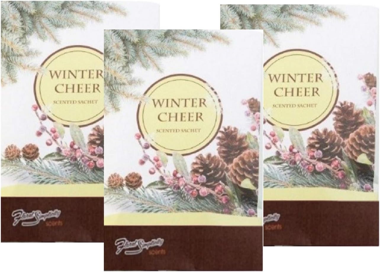 Floral Simplicity Winter Cheer Scented Sachets Pack of 3, Fall & Winter - Long-Lasting Scented Bags, Home Fragrance, Air Freshener & Deodorizer for Closet, Room, Drawer, or Cars, Made in USA