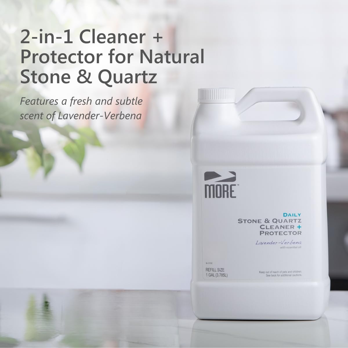 MORE Stone & Quartz Cleaner + Protector - Granite, Quartz & Marble Cleaner - For Kitchen & Bathroom Countertops - Water-Based Surface Spray Refill - Lavender-Verbena Essential Oil - Gallon (128oz)