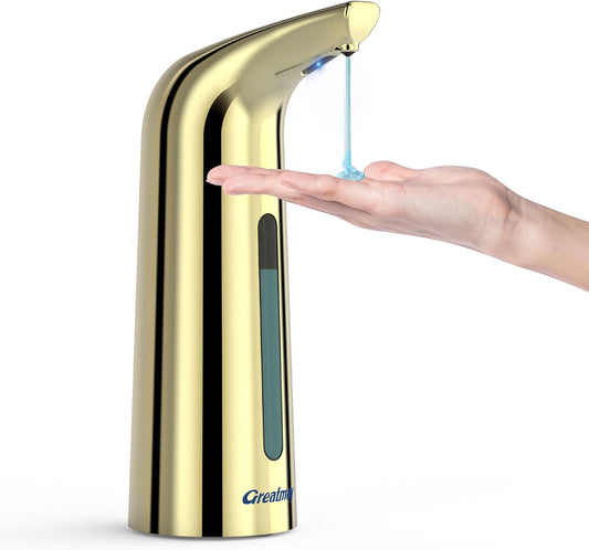 Convenient Automatic Soap Dispenser,4 Adjustable Levels Touchless Hand Sanitizer Pump with Infrared Sensor, 400 ml Countertop Electric Soap Dispenser for Bathroom,Kitchen (Gold)