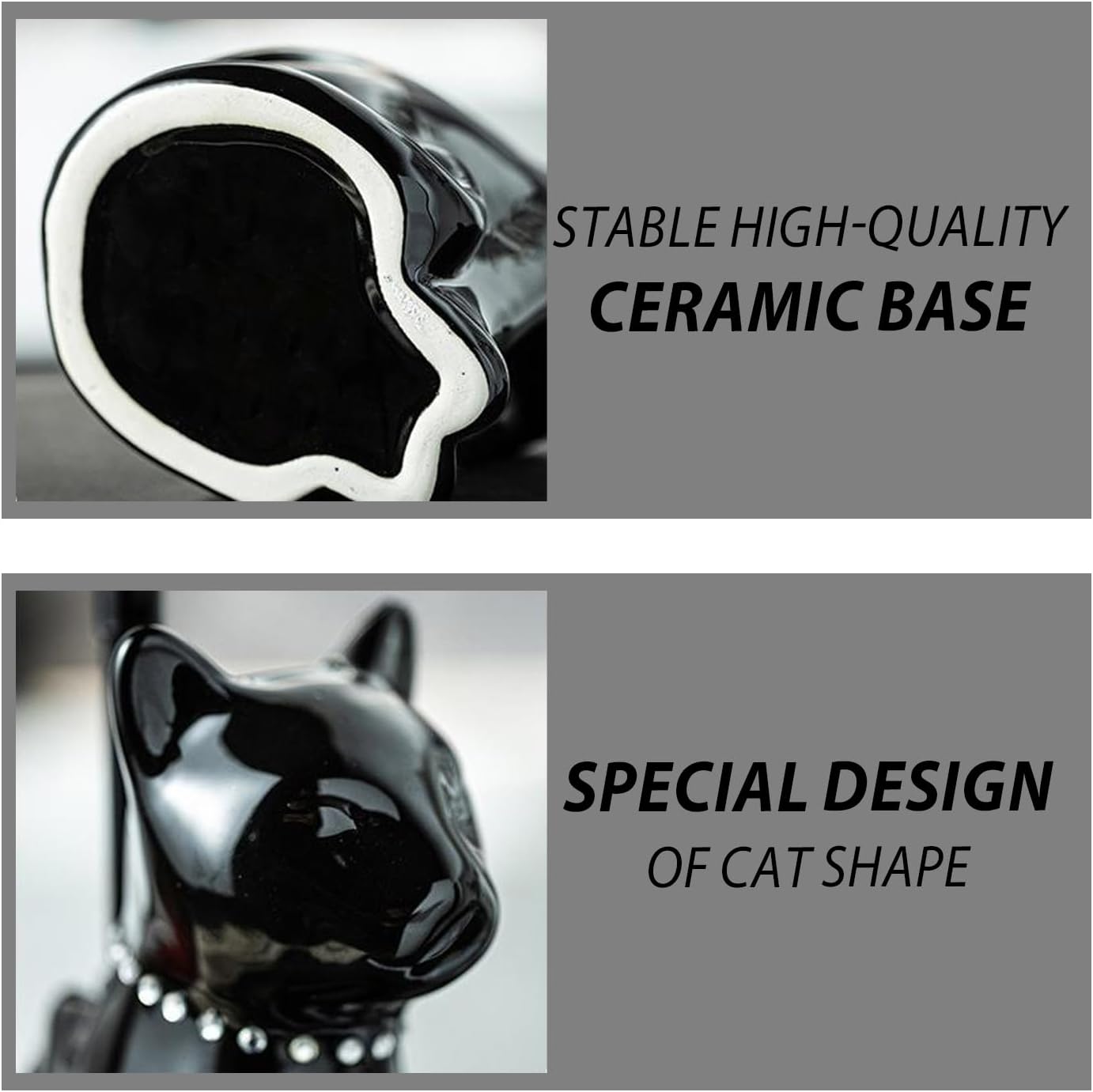 Comeon Ceramic Cat White/Black Toilet Brush and Holder Set, Plastic Handled Scrub Brush for Bathroom Cleaning,10.63"*6.3" (White)