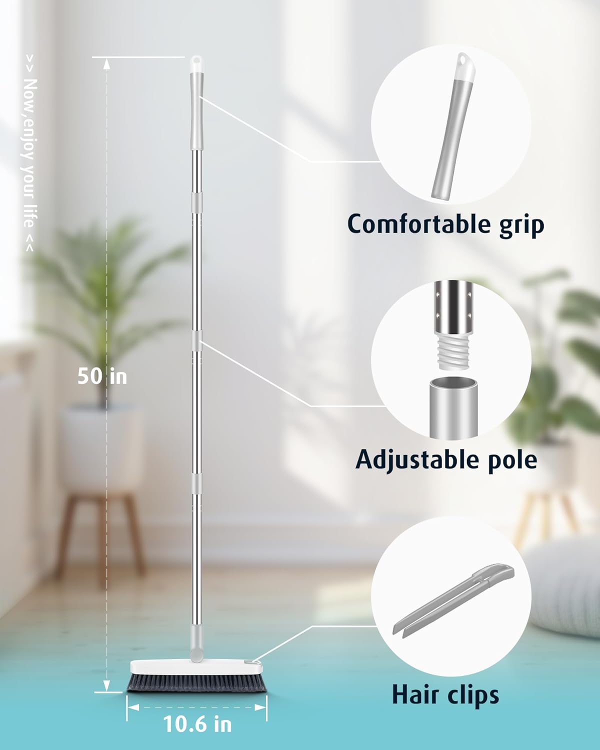 AIR U+ Grout Brush with Long Handle 180° Swivel Scrub Brush with Tweezers to Hair Clip V-Shape Grout Line Scrubber Stiff Bristles for Deep Cleaning Crevice, Tile Line, Shower, Kitchen, Corners（White）