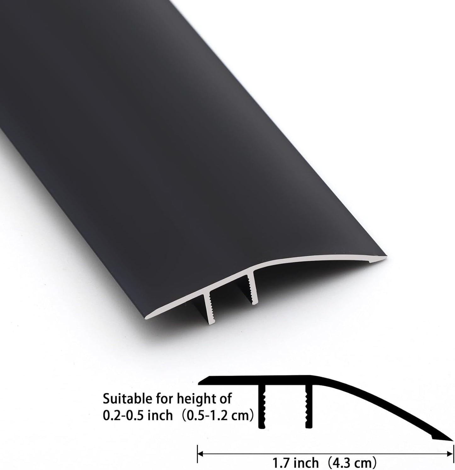 Gaahing Aluminum Floor Transition Threshold Strip, Bridge The Height Gap Between 0.2 to 0.5 inches for Doorway Ramp Tiles Laminate Planks (2Pcs x 35.4in x 1.7in, Matte Black)
