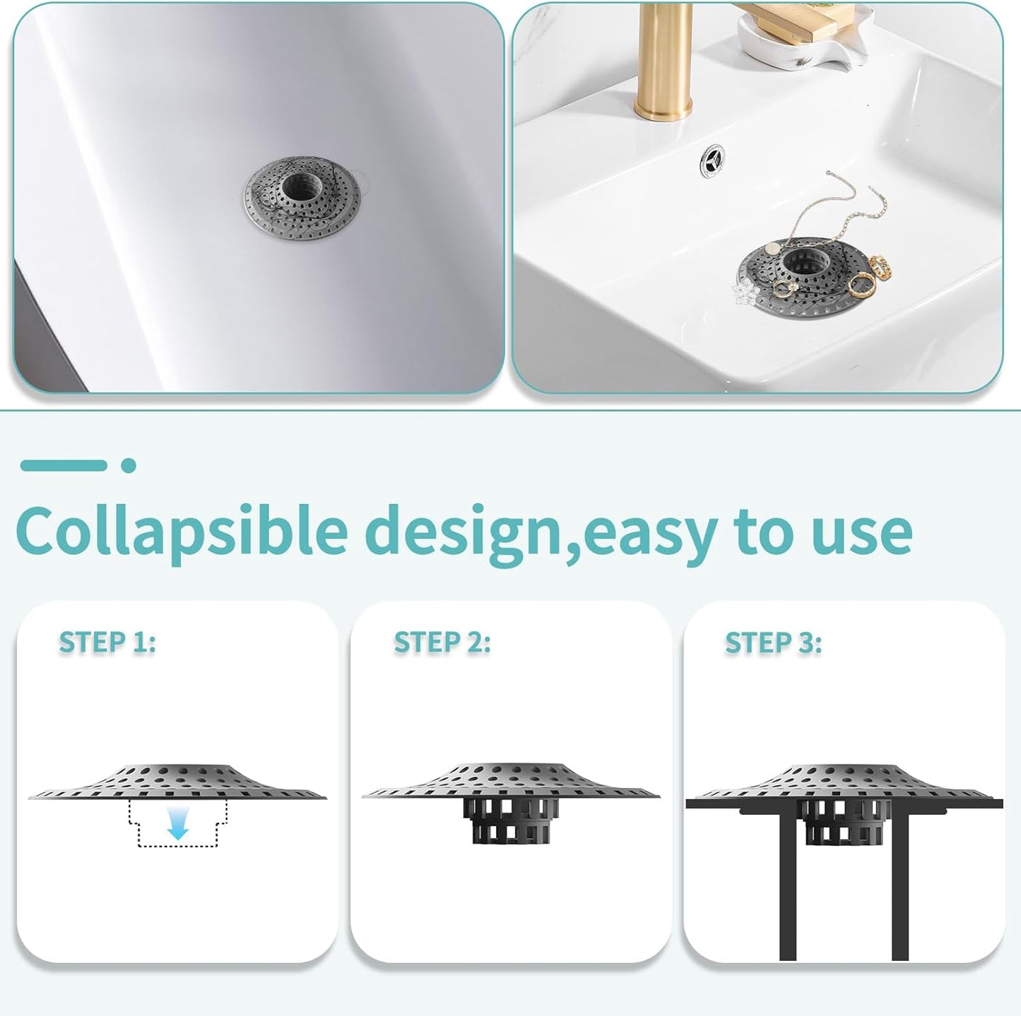 Bathtub Drain Hair Catcher,Silicone Tub Hair Catcher Drain Protector,All-in-one Shower Hair Drain Catcher Strainer for 1.48'' to 1.76'' Regular Drains, 3PCS