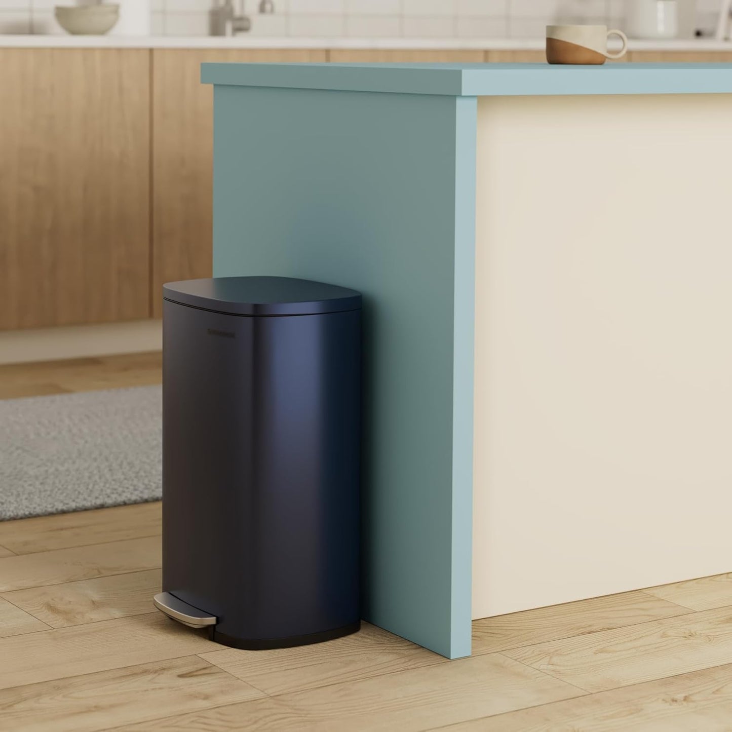 SONGMICS 13 Gallon (50 L) Trash Can, Stainless Steel Kitchen Garbage Can, Recycling or Waste Bin, Soft Close, Step-On Pedal, Removable Inner Bucket, Midnight Blue ULTB050L01