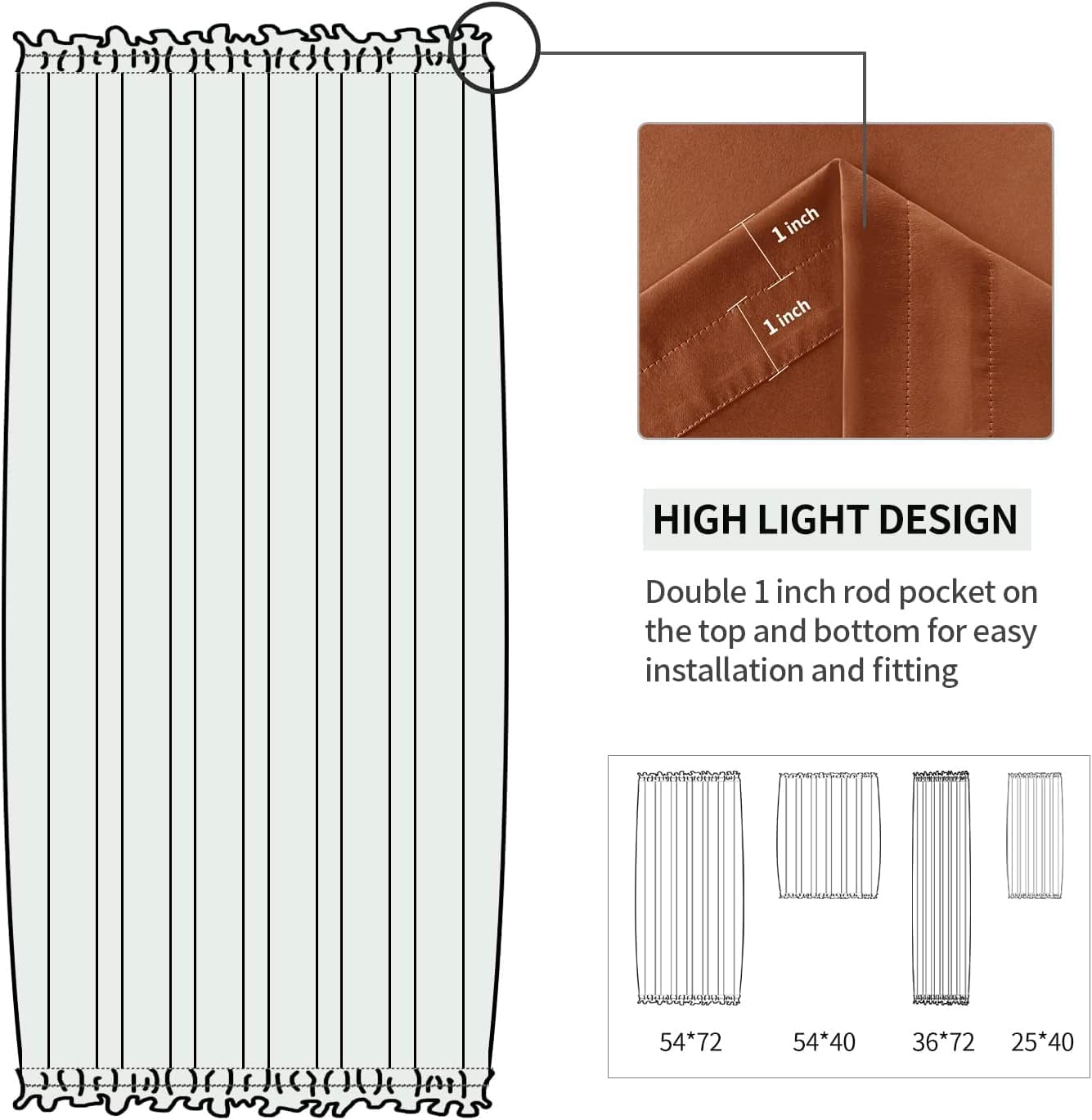 DWCN French Door Curtains – Rod Pocket Thermal Blackout Curtain for Doors with Glass Window, Kitchen and Patio Doors for Privacy, 36 X 72 Inches Long, 1 Curtain Panel with Tieback,Burnt Ochre