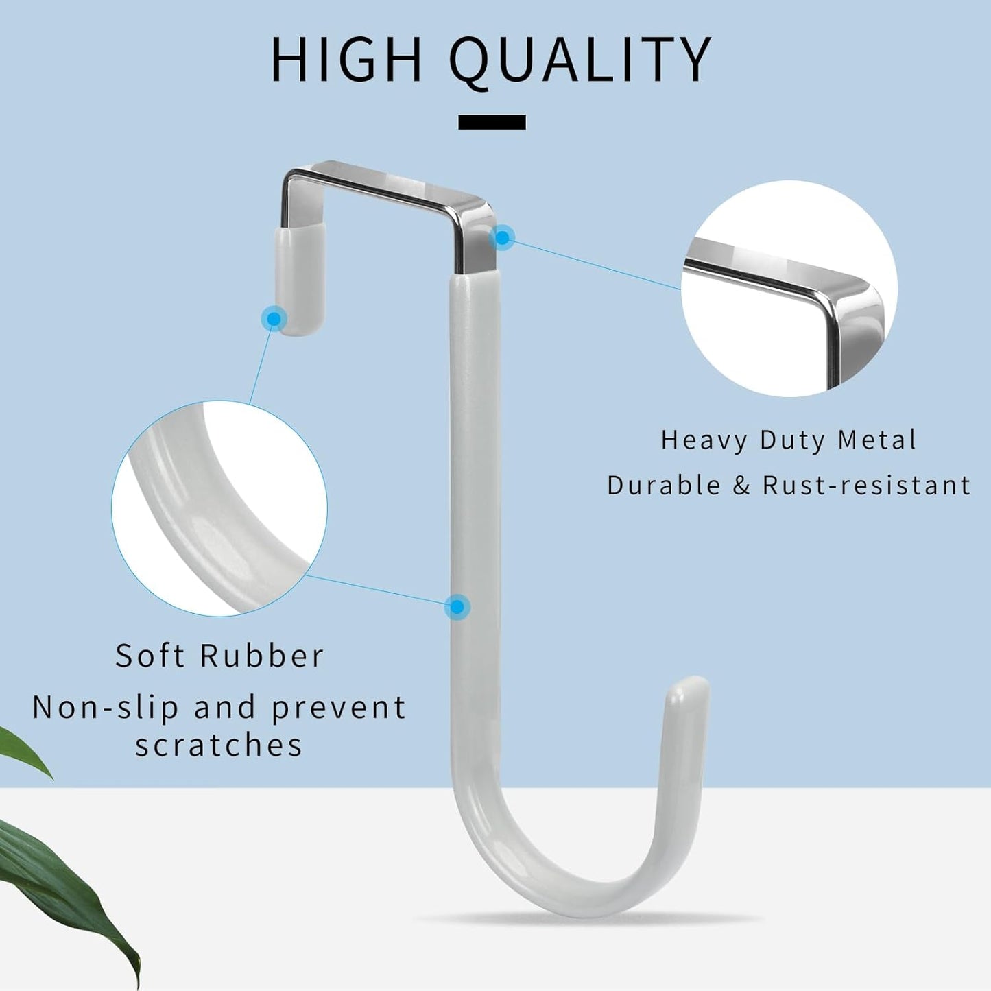 FYY Over The Door Hooks, 4 Pack Door Hangers Hooks with Rubber Prevent Scratches Heavy Duty Organizer Hooks for Living Room, Bathroom, Bedroom Hanging Clothes, Towels, Hats, Coats, Bags Silver