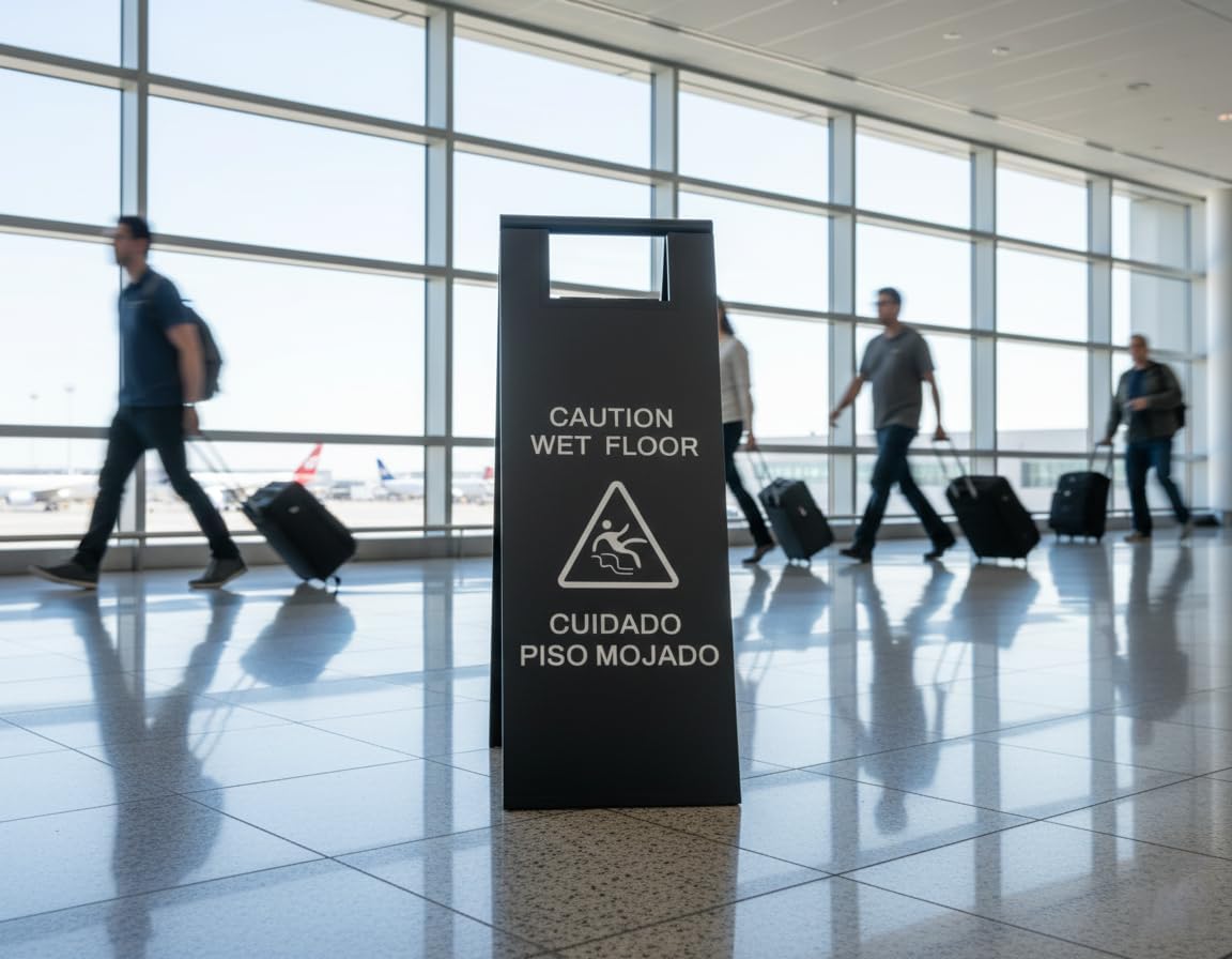 2 Pcs Wet Floor Sign, 24 Inch Black Stainless Steel Caution Wet Floor Sign Double Sided Foldable Bilingual Commercial Safety Warning for Hotel Market Restroom Restaurant Office