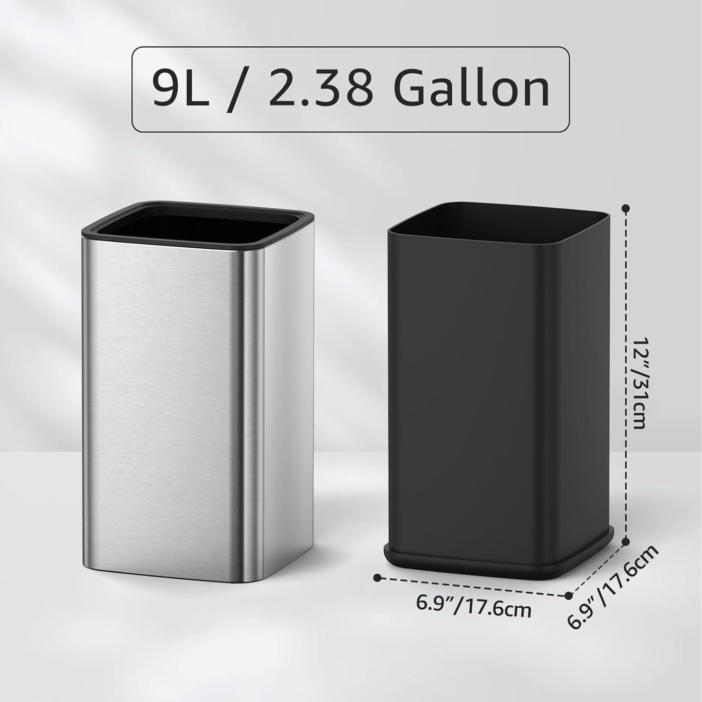 Mbillion 3.2 Gal (12L) Stainless Steel Open - Top Trash Can with Removable Inner Bucket - Sleek Metal Waste Basket for Bathroom Office, Brushed Steel