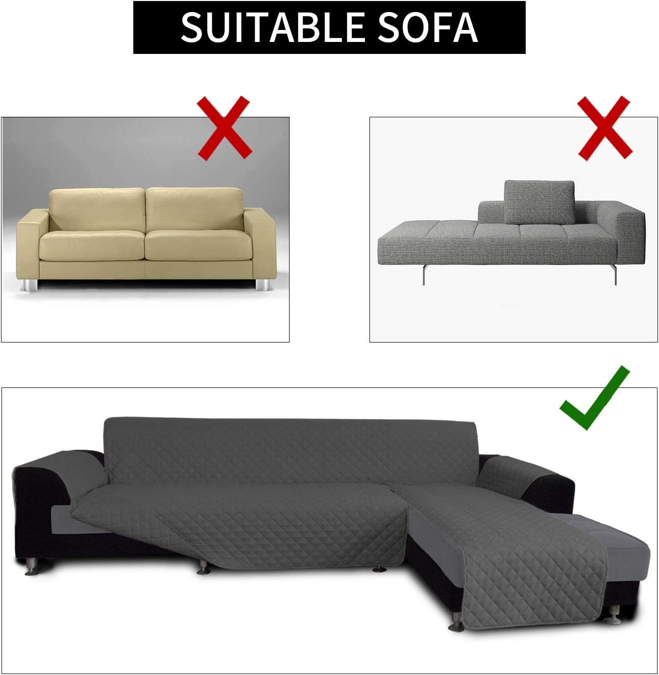 Easy-Going Sectional Couch Covers for Dogs L Shape Sofa Cover Reversible Sofa Slipcover Chaise Lounge Cover Furniture Protector Cover for Pets Dog Cat (Small, Dark Gray/Dark Gray)