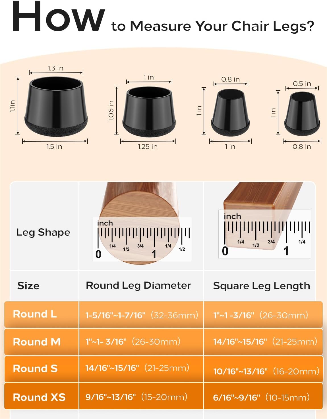 24-Pack Silicone Chair Leg Floor Protectors for Hardwood Floors -Felt Furniture Pads, Rubber Chair Leg Covers/Caps - Noise Reducing & Scratch-Proof - Round Small (Fits 14/16"-15/16" / 21-25mm), Black