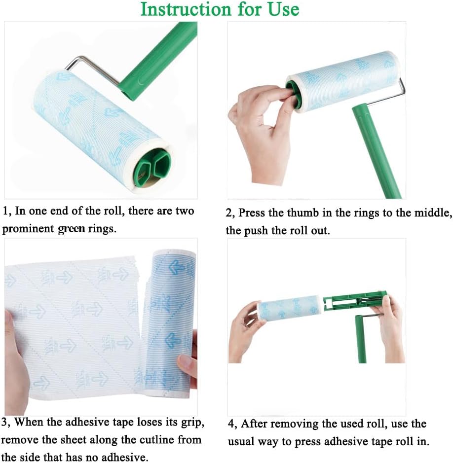 UNIKON Lint Roller Sticky Roller Pet Hair Roller, Long Handle Sticky Mop with 4-Foot Extendable Handle 30 Sheets, Green