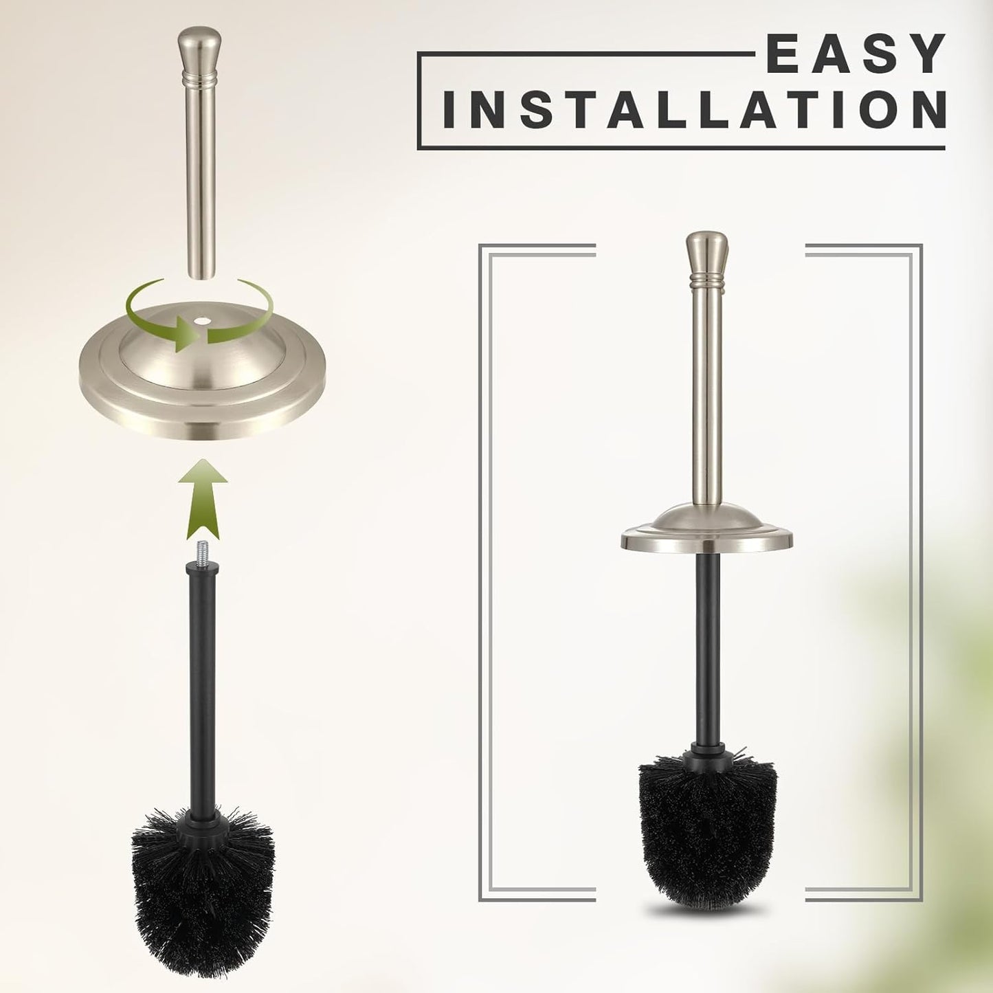 Stainless Steel 304 Toilet Brush and Holder,Toilet Bowl Brush with Long Handle for Bathroom,Toilet Cleaner Brush-Space,Saving,Covered Brush,Durable, Deep,Cleaning,Splash Resistant (Stain Nickel)