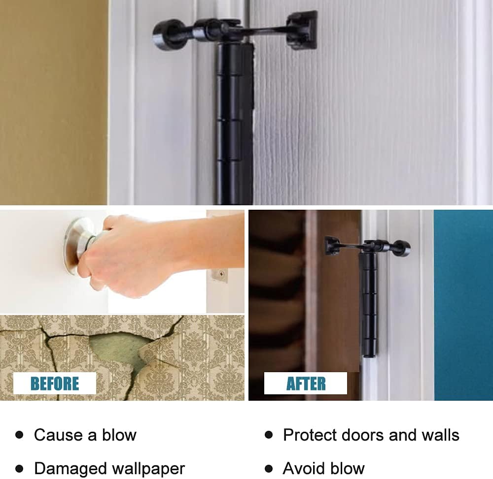 24 Pack Hinge Pin Black Door Stopper, Adjustable Heavy Duty Hinge Pin Door Stop with Black Rubber Bumper Tips