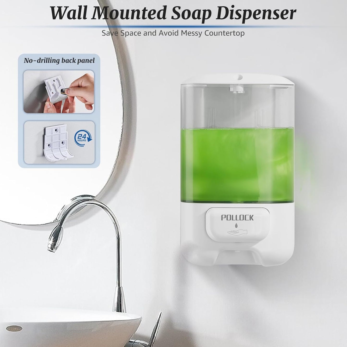 Liquid Soap Dispenser Wall Mounted,Hand Sanitizer Dispenser,Lotion Detergent Container,Dish Wash Dispenser for Kitchen,Commercial Soap Dispenser for Liquid Containers Shampoo Gel Chamber,33.8OZ/1000ML